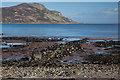 Wall and cleared beach visible at low tide