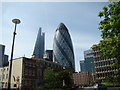 View of the Cheese Grater and the Gherkin from Aldgate High Street