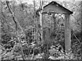 Entrance porch of ruined cottage in Heath House Wood