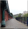 Dark green pillars at Pontypridd railway station
