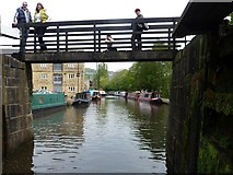 SE0623 : Gongoozlers on Lock 1 footbridge, Rochdale Canal by Christine Johnstone