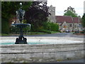 Hinton Martell: fountain and parish church