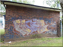 TM1544 : Graffiti on building in Alderman Road recreation ground by Hamish Griffin