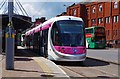 Midland Metro tram no. 20 on display at St. Georges, Bilston Street, Wolverhampton