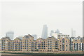 View of the Walkie Talkie, Cheese Grater, Gherkin and Tower 42 from the Thames Path