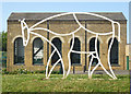TQ3488 : Bull sculpture, Markfield Park by Jim Osley