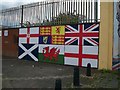 Flags of the Home Nations in Crimea Street, off Shankill Road