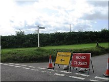 SS8916 : Holmead Cross, road  to Templeton closed by Alex McGregor