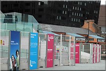 SJ3389 : Site hoardings prevent access to the external stairs at The Museum of Liverpool by Steve  Fareham