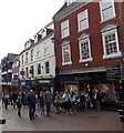 Busy pedestrianised street in Shrewsbury town centre