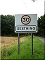TM3197 : Seething Village Name sign on Wheelers Lane by Geographer