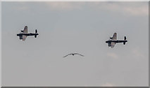 TM1714 : Formation Flying of Two Lancasters at the Air Show, Clacton, Essex by Christine Matthews
