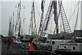 View of a row of Tall Ships from Wood Wharf