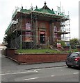 Fenced-off former English Presbyterian Church in Oswald Road, Oswestry