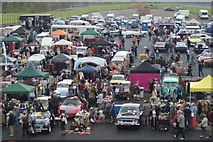 TQ3884 : Looking down into the Classic Car Boot Sale from the walkway leading into the Olympic Park by Robert Lamb