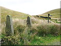 SD9613 : Old gate posts near a bridleway junction by Humphrey Bolton