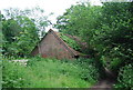 Overgrown building by the footpath