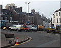 Vehicles at the edge of road resurfacing in Coleford