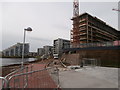 Construction work temporarily blocking off Prospect Place, Cardiff Bay