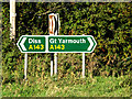 TM1678 : Roadsigns on the A143 Bungay Road by Geographer