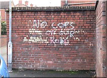 J3574 : Graffiti on the wall of Loyalist residential street in Inner East Belfast by Eric Jones