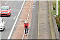 J3775 : Cyclist, Sydenham bypass, Belfast (November 2014) by Albert Bridge