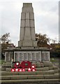 SJ9295 : Wreaths at Denton War Memorial by Gerald England