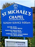 TQ1158 : St Michael's Chapel, Downside: noticeboard by Basher Eyre