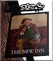 Old-style old-timer on a name sign, The New Inn, Pershore