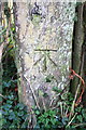 Benchmark on wooden gatepost