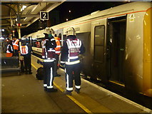 TQ3276 : Fire on train at Denmark Hill station by Marathon