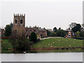 SJ5645 : Church of St Michael, Marbury from across the mere by Stephen Craven