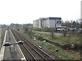 Wrexham Premier Inn & platform of Wrexham General Station