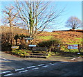 Bench, signpost and grit box opposite the eastern end of Standard Street, Crickhowell