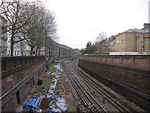 TQ2478 : District line at West Kensington by Oast House Archive