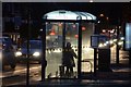 A Woman in a Bus Stop at Night