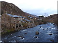 Afon Glaslyn and housing beside the river, Beddgelert