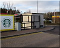 Starbucks logo and an electricity substation in Pontypool