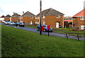 Bench and two red boxes, Heol Keir Hardie, Penywaun