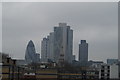 TQ3382 : View of the Gherkin, Broadgate Tower and Tower 42 from Hoxton Station by Robert Lamb