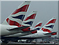 TQ0675 : BA tailfins at Heathrow by Thomas Nugent