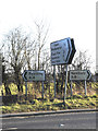 SU5867 : Roadsigns on the A4 Bath Road by Geographer
