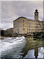 SE1338 : River Aire, Weir and New Mill, Saltaire by David Dixon