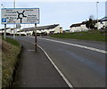 Destinations sign on the approach to a roundabout, Penrhys