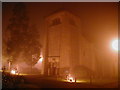 Gray Lab Library on a foggy night