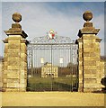 SP1412 : Gates and piers, Lodge Park by Derek Harper
