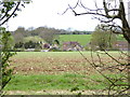 Footpath turns left coming out of woodland strip