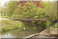 View of a footbridge over the River Lea from the elevated path