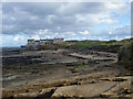 Pan Rocks and seaside houses at Amble