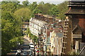 View of a line of chimneys of houses on Archway Road from Archway Bridge